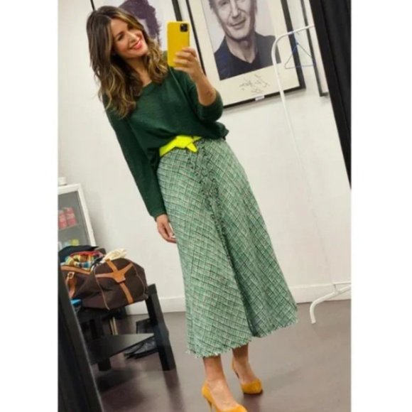 Zara Tweed Midi Skirt High Waisted Button Down Long Maxi Preppy Knit Plaid, S - Picture 11 of 13